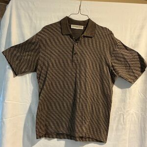 Jhane Barnes Brown & Cream Striped Polo Shirt